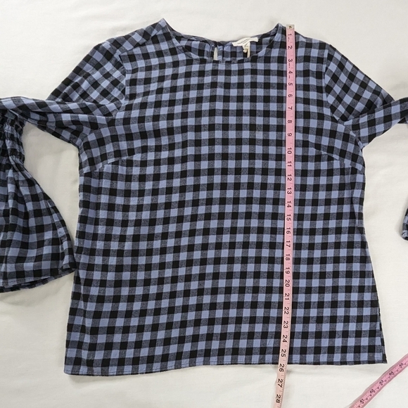 BeachLunchLounge Blue Black Checker Roberta Bell Sleeve Gingham Check Top - Picture 9 of 9